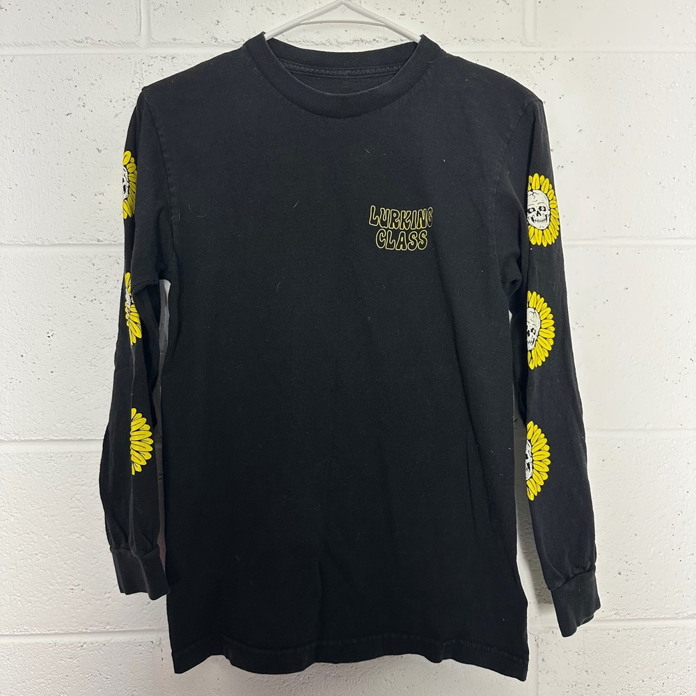 Lurking Class Mens Black Long Sleeve Skull Sunflower Graphic T Shirt Size‎ small